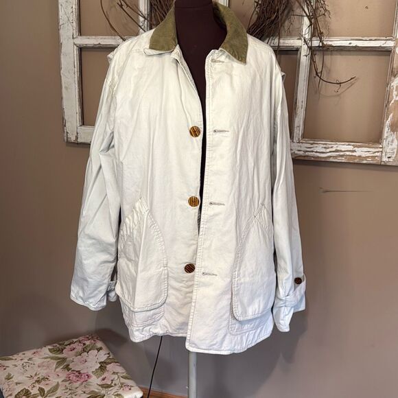 Vintage Peter England chore barn coat jacket womens size large cream equestrian - Picture 1 of 12